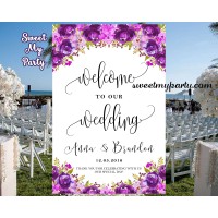 Purple Wedding Welcome Sign,Welcome to our wedding sign,(033w)